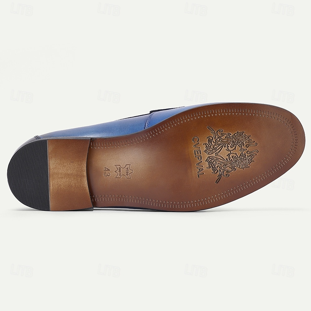 Herren-Slipper aus blauem Echtleder mit glatter Oberfläche – elegantes Schuhwerk fürs Büro und legere Anlässe 2026 - $84.99 –P8
