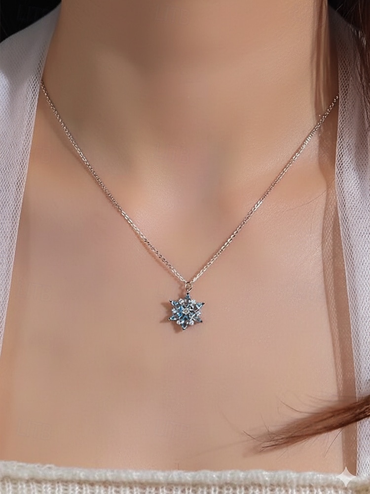 dames sneeuwvlok hanger ketting met blauwe kristallen, elegante winter sieraden voor kerstfeestjes en vakantiecadeaus 2026 - $5.99 –P4