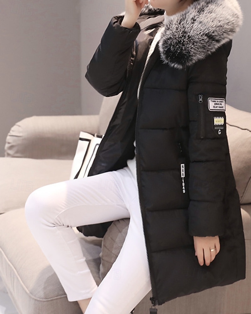 Damen Wintermantel Daunenjacke Warm Bequem Reißverschluss Tasche Lässig Einfarbig Urlaub Alltagskleidung Ausgehen Wochenende Lang Mit Kapuze Normale Passform Langarm Oberbekleidung Schwarz Weiß Rosa 2026 - $24.99 –P10