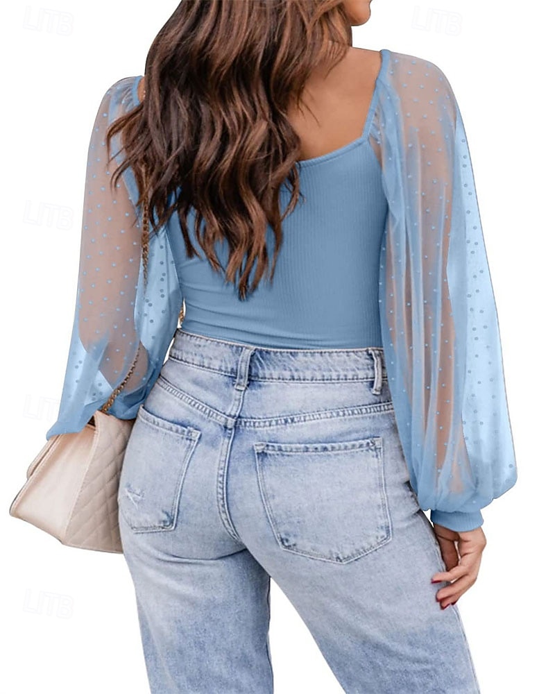 Mujer Blusa Tops elegantes Tops de gasa Tops ajustados Frunce Retazos Sayo A Lunares Plano Elegante Vintage Fiesta Manga Larga Manga de la linterna Escote Cuadrado Tops cortos Diario Trabajo Festivos 2026 - $25.99 –P6