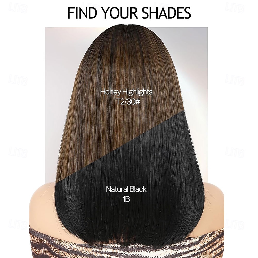 Highlight gelaagde pruiken met pony 14 inch kort gemengd bruin lijmloos kant-en-klare rechte synthetische bobpruiken voor vrouwen realistische hoofdhuid dagelijks cosplaygebruik 2026 - $21.99 –P6