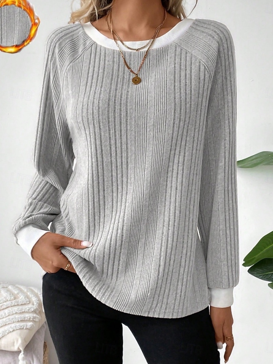 Γυναικεία Μπλούζα Κουρελού Συμπαγές Χρώμα Στυλάτο Καθημερινό Μακρυμάνικο Στρογγυλή Ψηλή Λαιμόκοψη Κανονικά μπλουζάκια Καθημερινά Μαύρο Ανθισμένο Ροζ Φούξια Γκρίζο Άνοιξη Φθινόπωρο Χειμώνας 2026 - $21.99 –P7