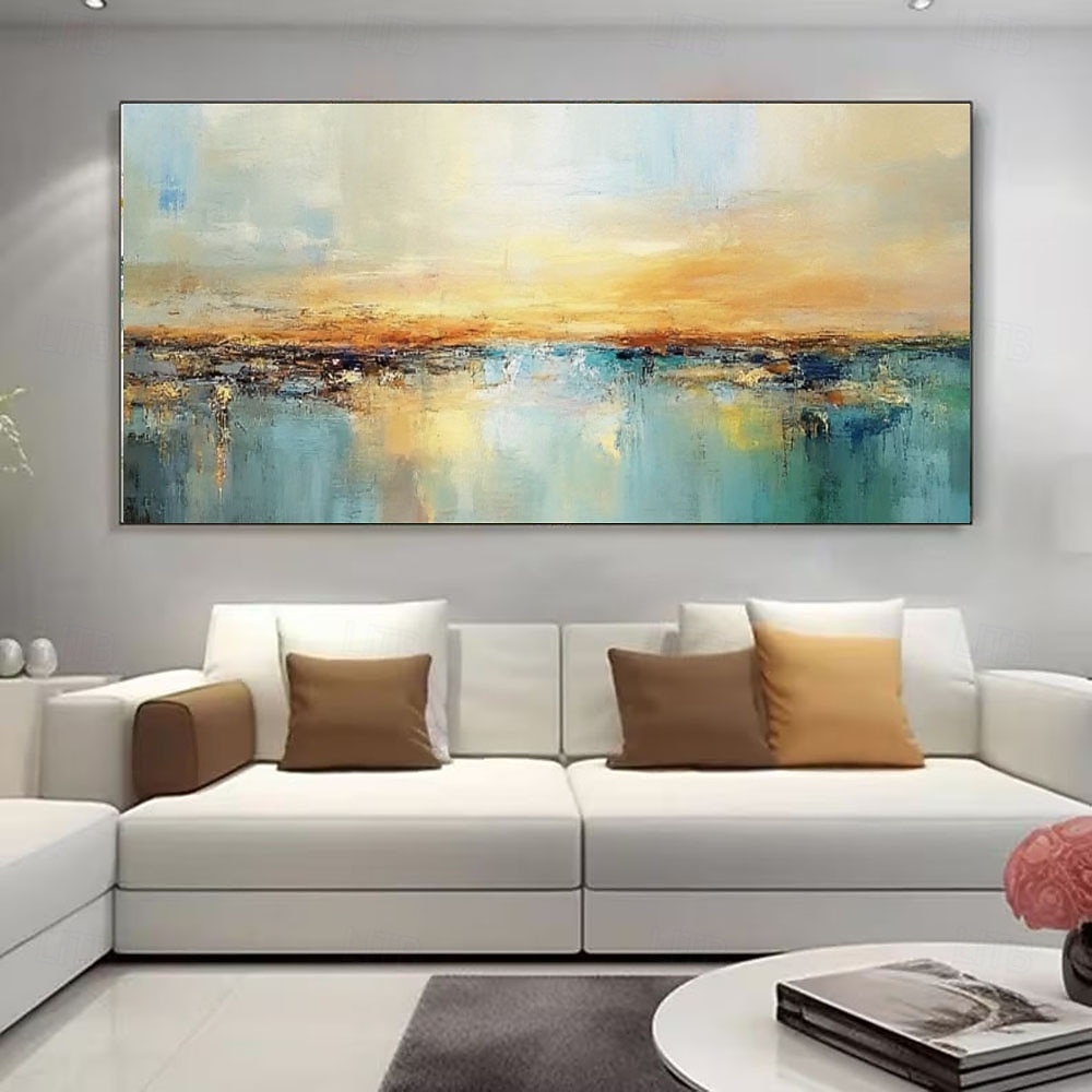 2026年 油絵、手作り、抽象画、夕焼け、海景、油絵、大きな質感の海、インパスト、ビーチ、壁アート、カラフルな空、反射、キャンバスアート、ホームデコレーション  コレクション – kr.1084 –P2