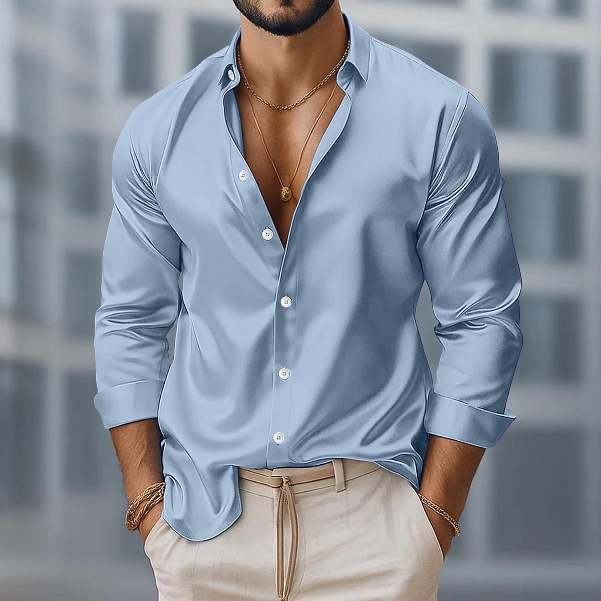 Homens Camisa Social Blusa de cetim Saia Camisa casual camisa de botão Camisa de formatura Tecido Casual Festa Azul Royal Verde Manga Longa Lapela Todas as Estações Roupa de 2026 por $25.99 –P1