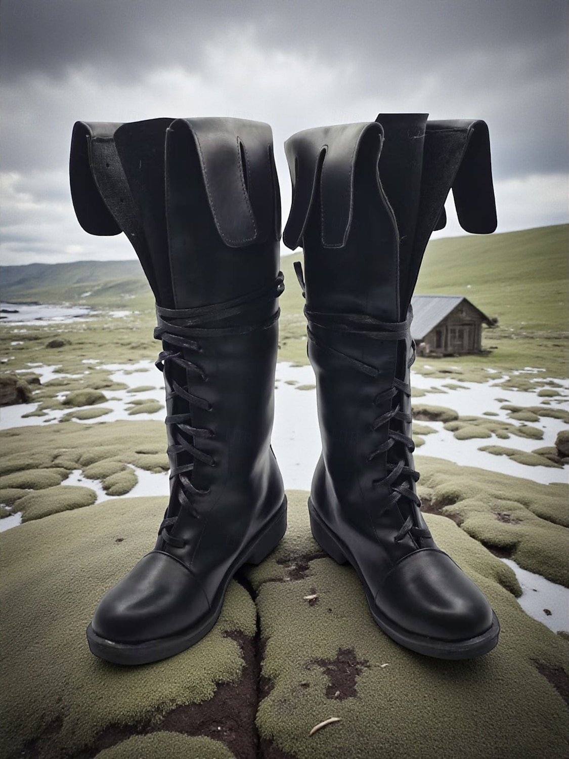 Middeleeuwse Viking-kniehoge veterlaarzen van imitatieleer voor dames, retro renaissancekostuumschoenen voor LARP, cosplay en festivals &podiumoptredens 2026 - $59.99 –P3