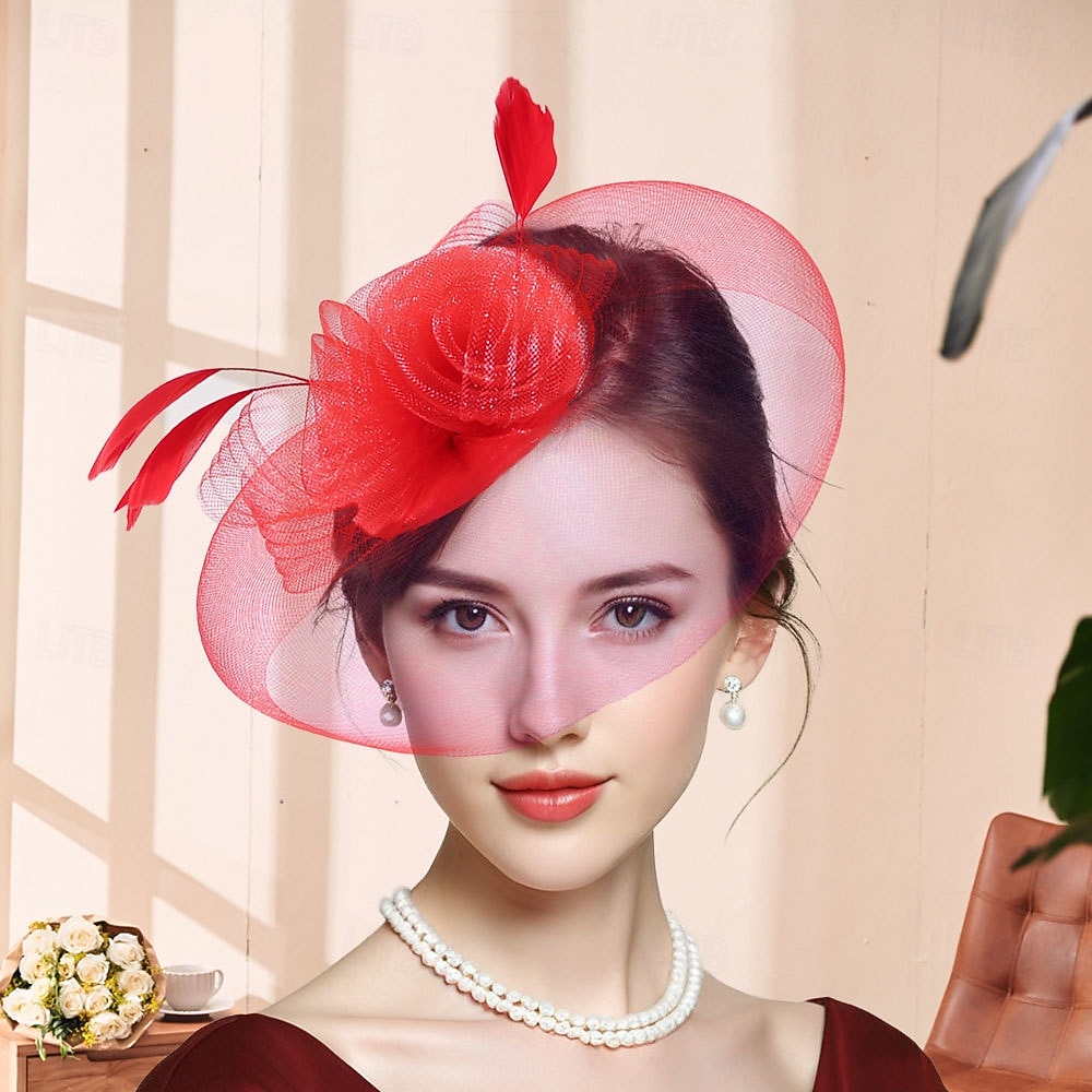Fascinators Tulle Fedora Hat Wedding Tea Party Horse Race Cocktail Elegant Vintage With Feather Tulle Headpiece Headwear 2026 - $16.49 –P4