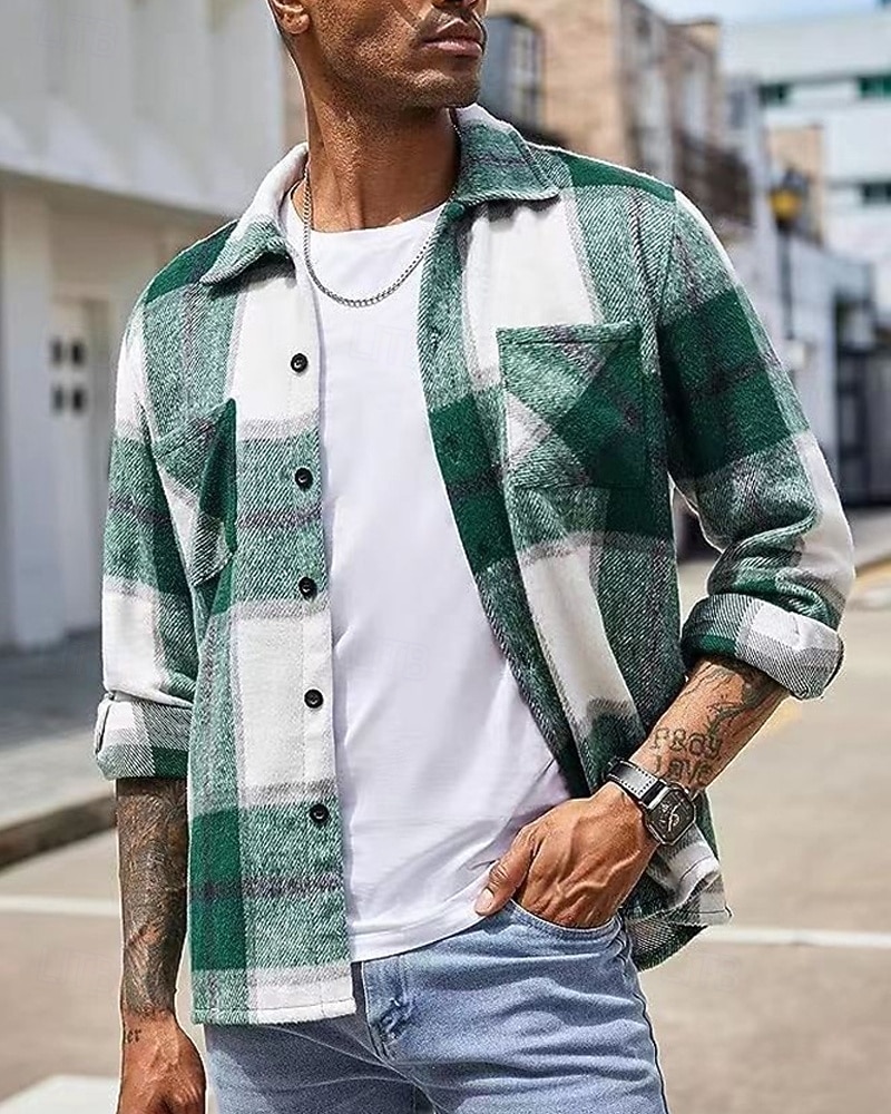 Miesten Paita Rento paita Flanellipaita Button Up paita Rubiini Pitkähihainen Skottiruutukuvio Kauluskäänne Katuvaatteet Loma Tasku Vaatetus Puuvilla Muoti Vapaa-aika Mukava 2026 - $30.99 –P11