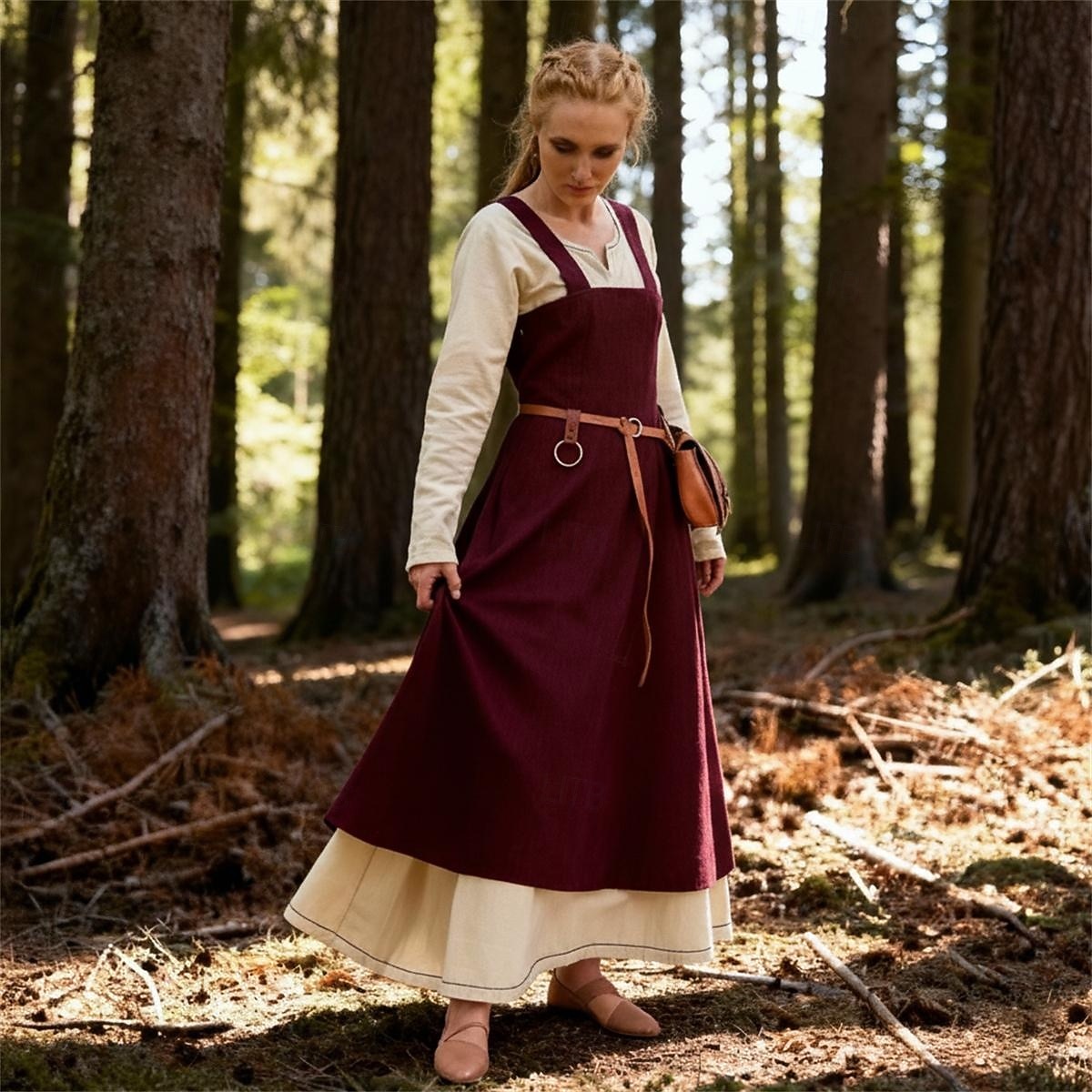 γυναικεία μεσαιωνική ποδιά βίκινγκ φόρεμα με δεμένη πλάτη τουνίκ σετ φόρεμα 2 τμχ για larp ren faire αποκριάτικο φόρεμα για πάρτι της αναγέννησης 2026 - $77.99 –P2