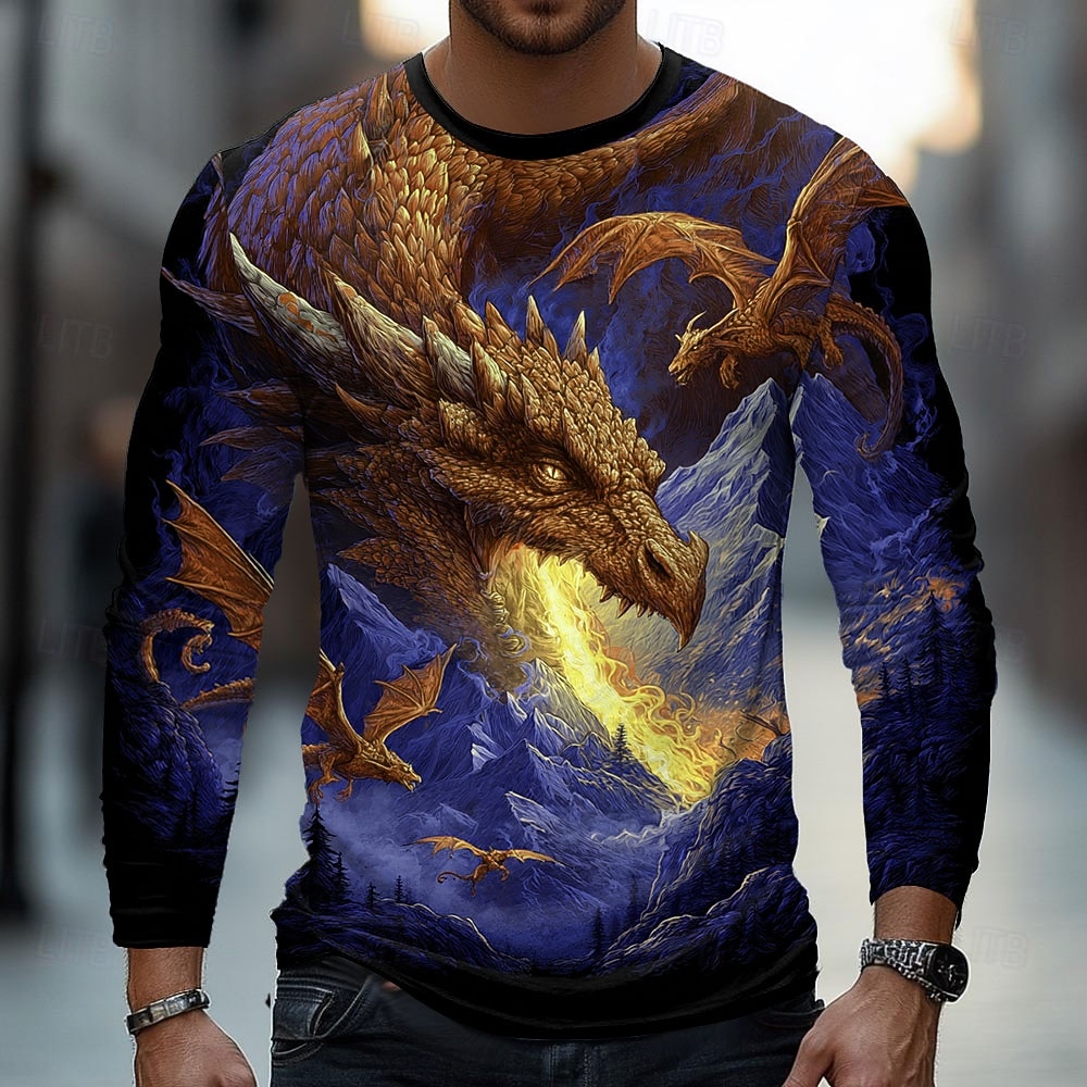 Per uomo Drago Maglietta Manica Lunga maglietta Stampa 3D Girocollo Camicia Moda Fantasia Streetwear Casuale Quotidiano Giallo Rosso Verde Estate Primavera Abbigliamento S M L XL XXL XXXL del 2026 a $23.99 –P2