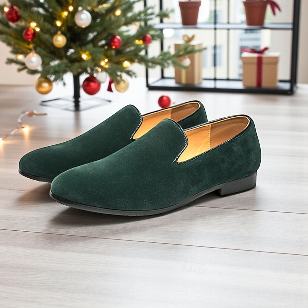 Men's Green Suede Slip-On Shoes - Elegant Christmas Style, Perfect for  Holiday Parties and Festive Occasions 2026 - $54.99