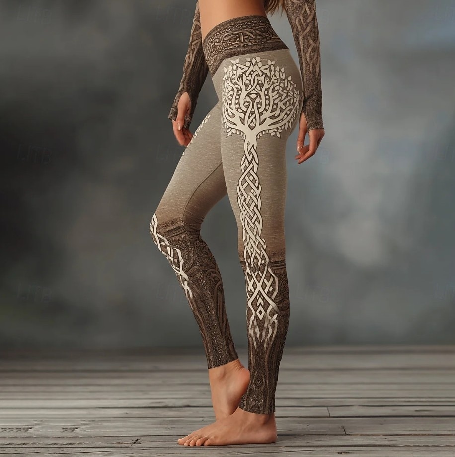 Legíny Viking Boho pro ženy vintage etnický styl plná délka vysoký pas grafika abstraktní 3D tisk rychlé schnutí prodyšné měkké elastické formální venkovní dovolená světle hnědé černé růžové  černé 2026 - $21.99 –P2