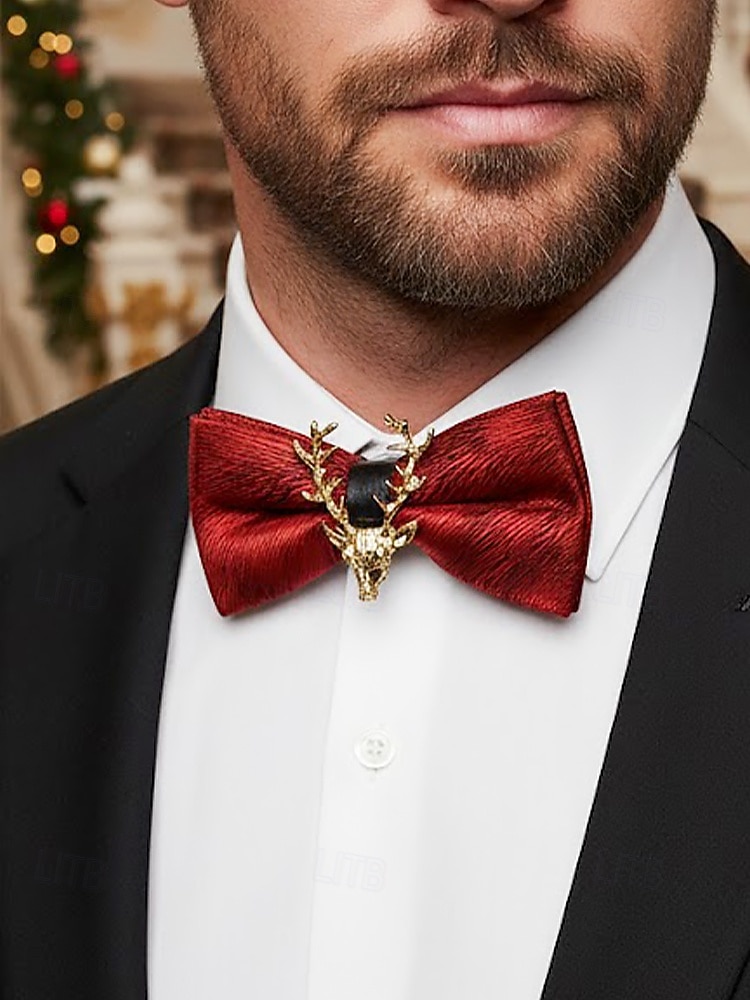 Herresløyfe i fløyel med gullfarget hjortehode, elegant justerbar halskjede i flere farger, perfekt til julefester, bryllup og formelle høytidsarrangementer 2025 - $11.99 –P1