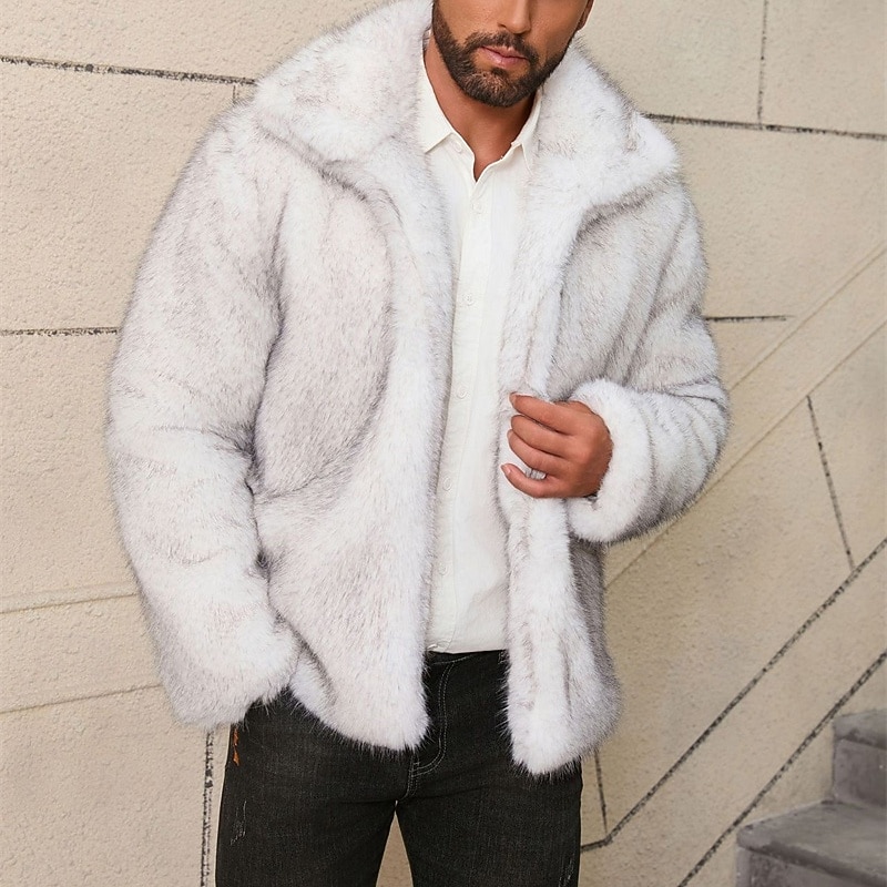 Homme Veste d'hiver Manteau en Fausse Fourrure Vacances Quotidien Chaleur Thermique Toison Automne Hiver Uni Mode Streetwear Revers Régulier Fausse fourrure Blanche Marron Gris Veste de 2026 ? $65.99 –P4