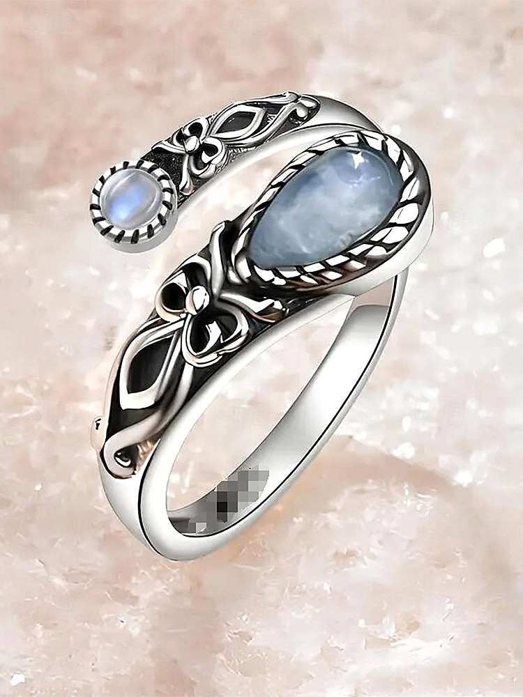Bague ajustable en argent pour femme avec pierre de lune et cristal, bijou bohème vintage pour fiançailles, anniversaire et usage quotidien de 2025 ? $7.99 –P9