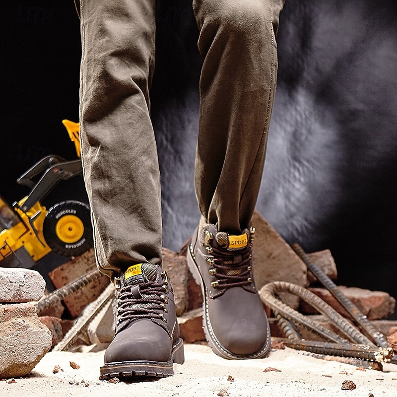 Men's Yellow Faux Leather Work Safety Boots with Shock-Absorbing Sole and Steel-Toe Protection, Durable Construction Boots for Outdoor Labor and Industrial Work 2026 - $64.99 –P13
