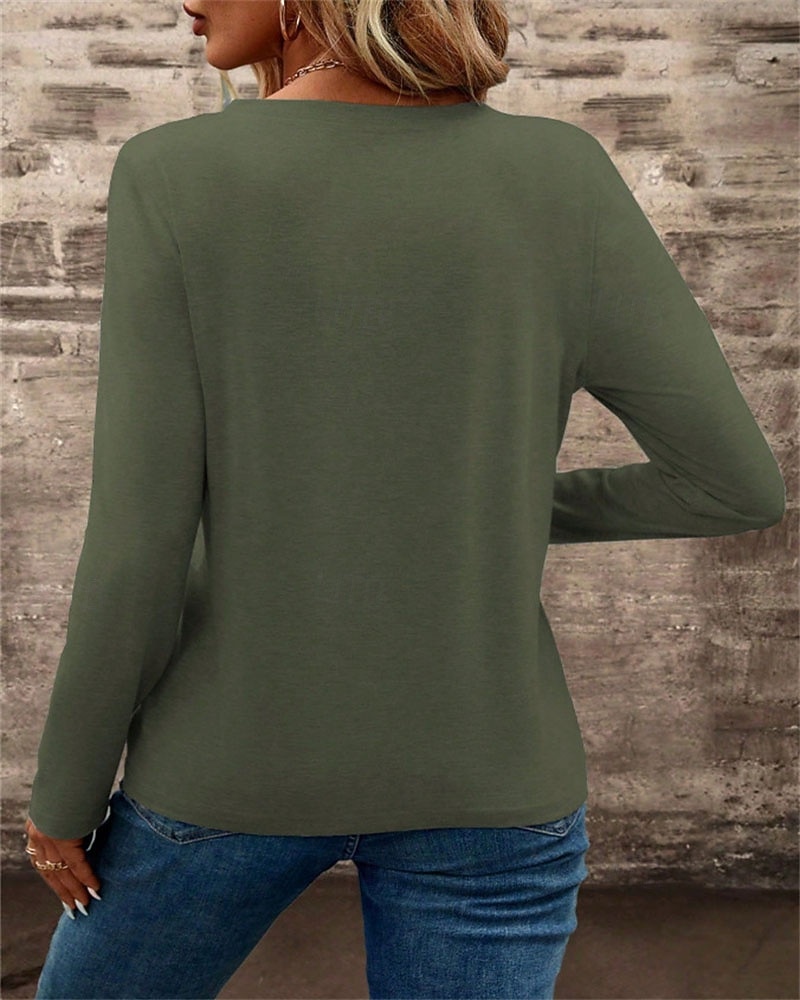 Pentru femei Topuri imbracate Buzunar Culoare solidă Simplu Elegant femei Stilat Manșon Lung În V Topuri obișnuite Zilnic Muncă Ieșire Negru Alb Roz Îmbujorat Trifoi Kaki Toamnă Iarnă 2026 - $25.99 –P10