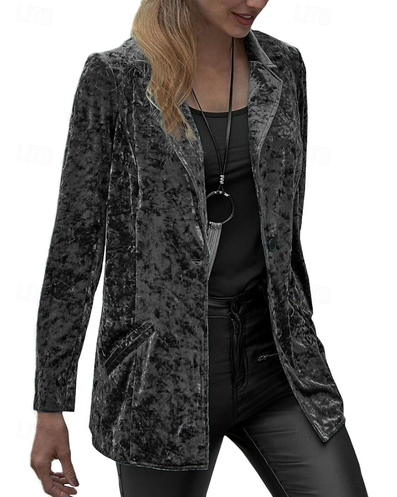 Damen Blazer Samtblazer Bequem Tasche Knöpfe Mode Einfach Party Party / Abend Regulär Umlegekragen Normale Passform Langarm Oberbekleidung Marineblau Schwarz Wein Frühling Herbst 2025 - $28.99 –P7