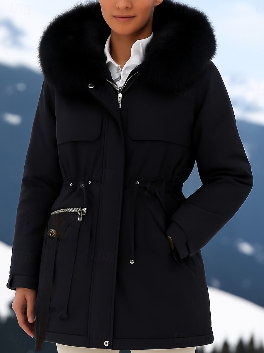 Γυναικεία Χειμερινό παλτό Αδιάβροχη Αντιανεμικό Τσέπη Γούνινος γιακάς Καθημερινά Causal Κανονικό Με Κουκούλα Κανονικό Μακρυμάνικο Εξωτερικά ενδύματα Μαύρο Καφέ Χακί Φθινόπωρο Χειμώνας 2026 - $45.99 –P4