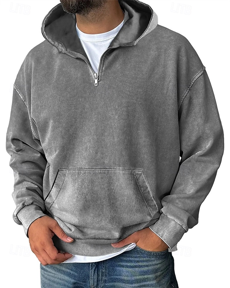 Homme Sweat à capuche Sweat à capuche quart zippé Noir Vin Vert Véronèse Bleu Violet À capuche Uni Avec Poches Sport & Loisir Quotidien Fête Polyester Streetwear Basique Occasionnel Printemps Automne de 2025 ? $26.99 –P7