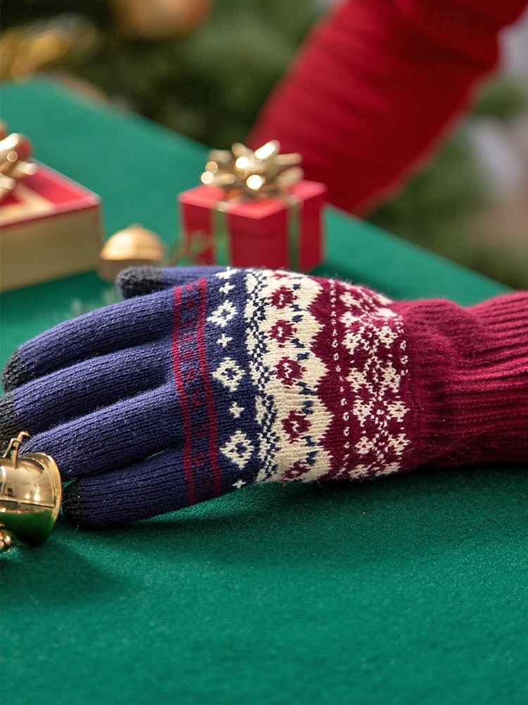 мужские рождественские перчатки для сенсорных экранов – теплые перчатки на флисовой подкладке с скандинавским вязаным рисунком – многоцветные варианты – идеально подходят для подарков на праздники и зимних мероприятий 2026 - $11.99 –P2