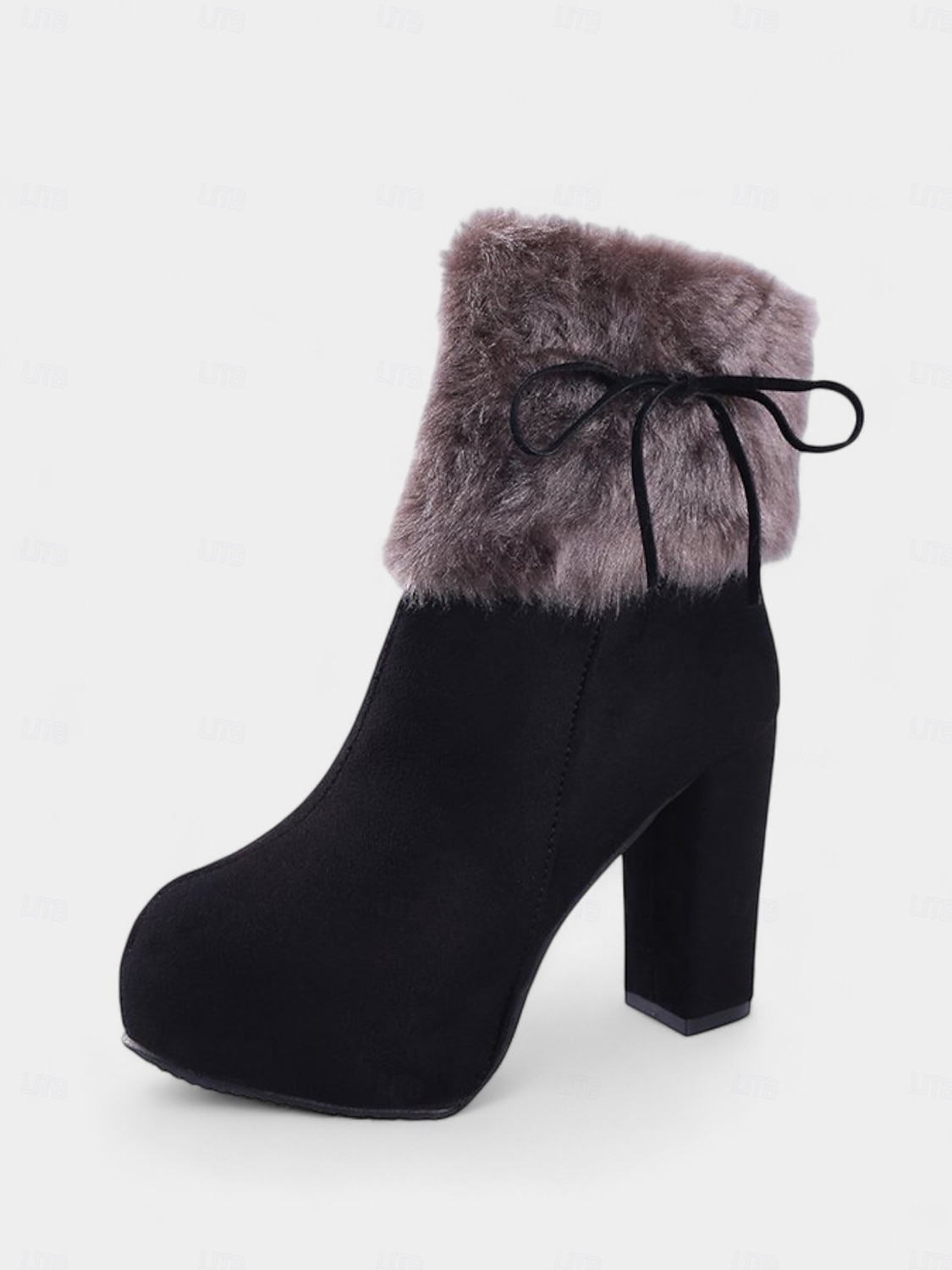 Ghete de damă cu platformă, din blană artificială, din piele întoarsă de culoare cămilă, cu detalii de legături și toc gros - ghete de iarnă călduroase și elegante, pentru purtare zilnică și de sărbători 2026 - $46.99 –P5