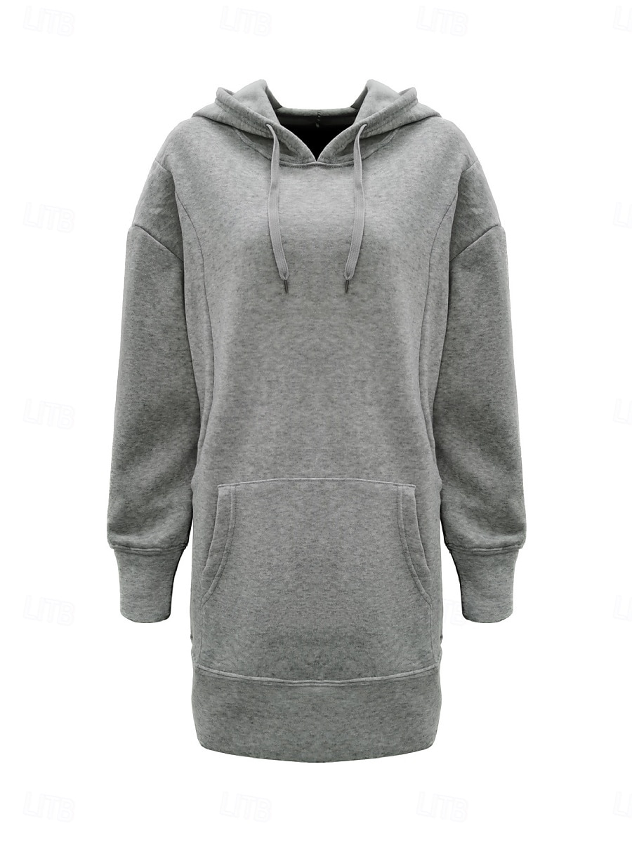 Per donna Mini Abito Abito a Tubino Casual Vacanza Uscire Vestibilità comoda Tinta unica Manica Lunga Con Cappuccio Giallo Vino Blu Grigio Primavera Autunno Inverno del 2026 a $24.99 –P5