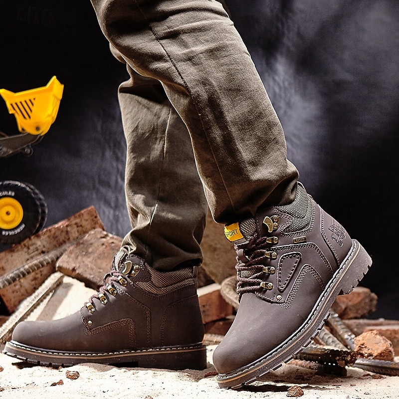 Men's Yellow Faux Leather Work Safety Boots with Shock-Absorbing Sole and Steel-Toe Protection, Durable Construction Boots for Outdoor Labor and Industrial Work 2026 - $64.99 –P12