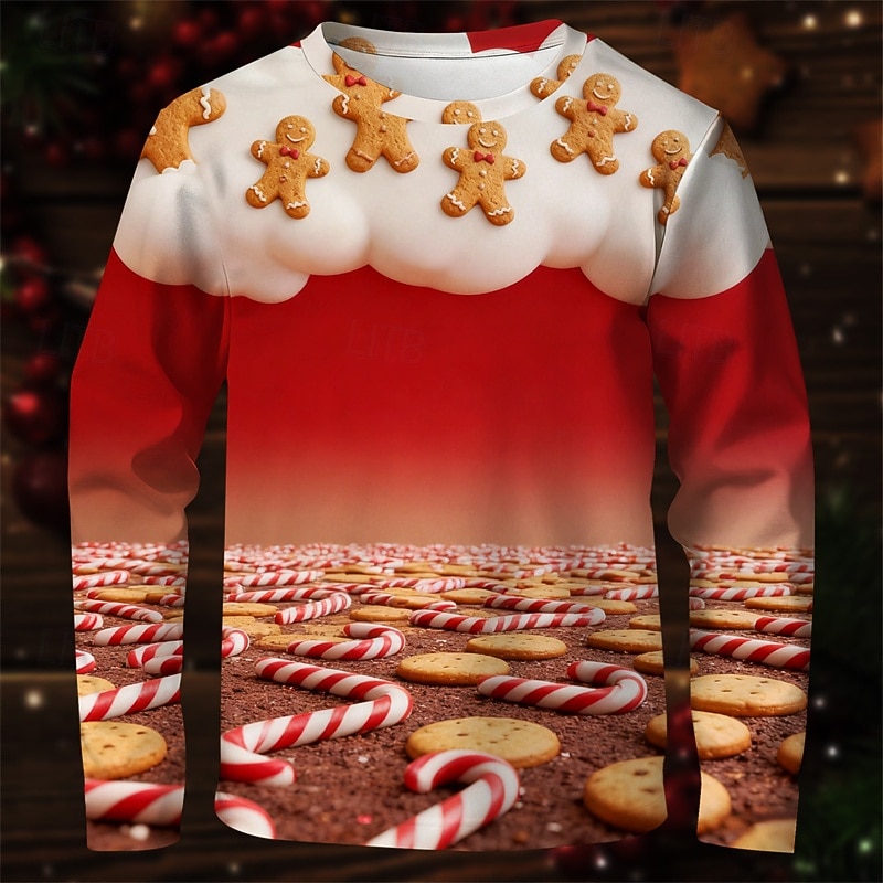 Jul Pojkar 3D Pepparkakor män T-shirt Långärmad Vår Höst Mode Grundläggande Barn 4-12 år Rund hals Utomhus Ledigt Dagligen Normal 2025 - $13.99 –P1