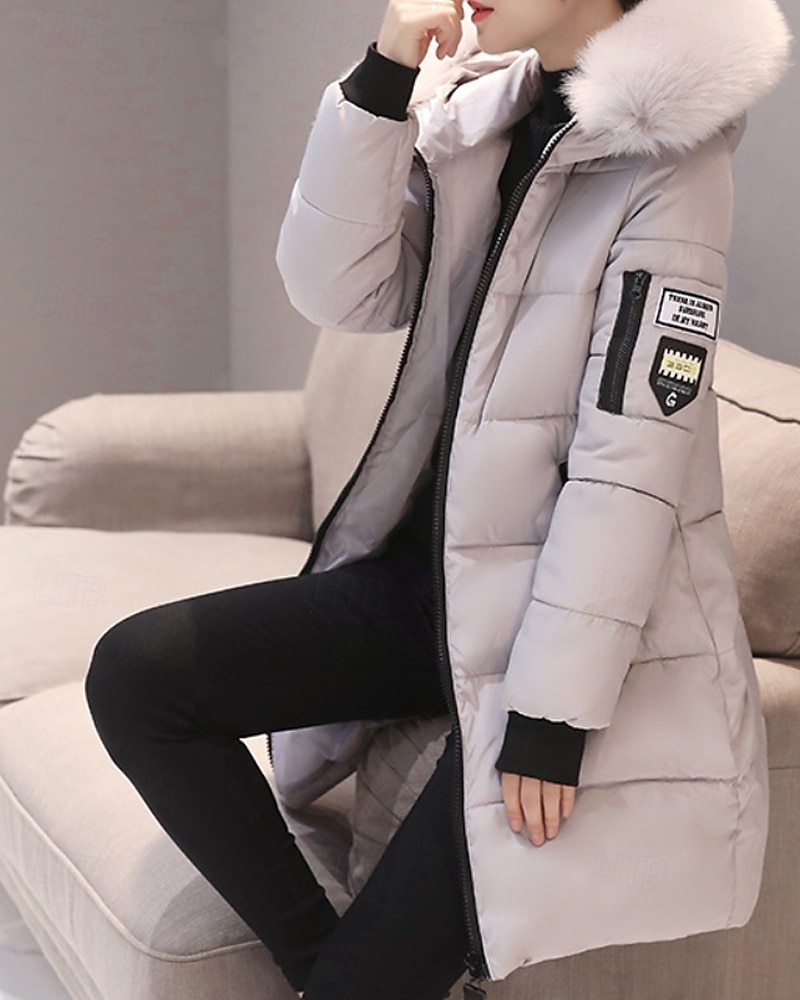 Damen Wintermantel Daunenjacke Warm Bequem Reißverschluss Tasche Lässig Einfarbig Urlaub Alltagskleidung Ausgehen Wochenende Lang Mit Kapuze Normale Passform Langarm Oberbekleidung Schwarz Weiß Rosa 2026 - $24.99 –P3