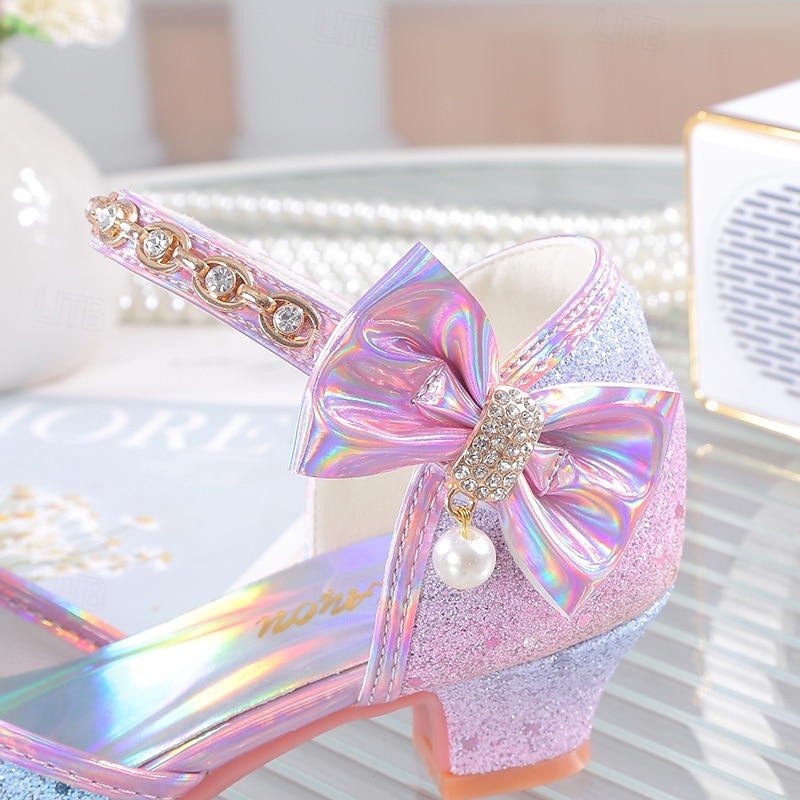 Csillogó, szivárványszínű, csillámos balerinacipők lányoknak, masnival és gyöngyös bokapánttal – aranyos hercegnői cipők 2026 - $42.99 –P2