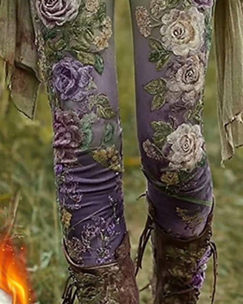Damen Leggings Gemütliche Leggings Mode Streetwear Ethno-Stil Volle Länge Hohe Taille Blumen Grafik Drucken Fleece Thermowarm Bequem Hohe Elastizität Urlaub Straße Ferien Grün Herbst Winter Schmale 2026 - $36.99 –P4