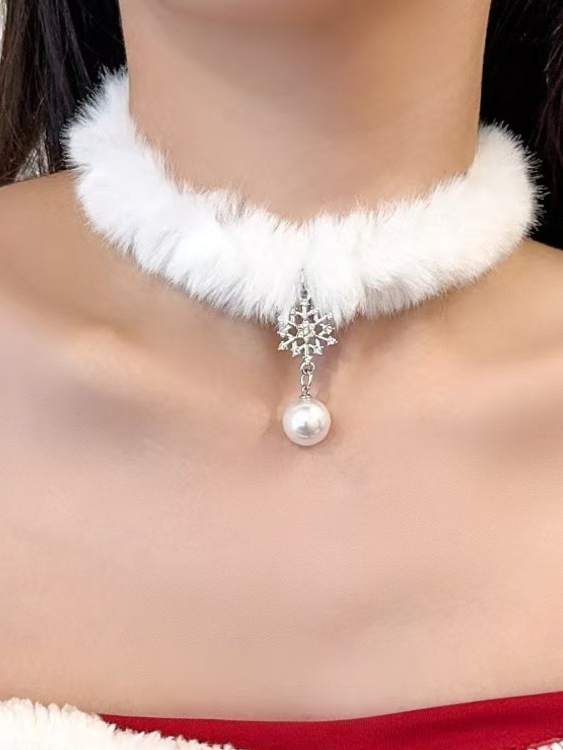 Kerstchoker met fluwelen strik voor dames, met imitatiebont en gouden bel, feestelijke feestdagenhalsketting voor kerstfeestjes en wintervieringen 2026 - $7.99 –P1