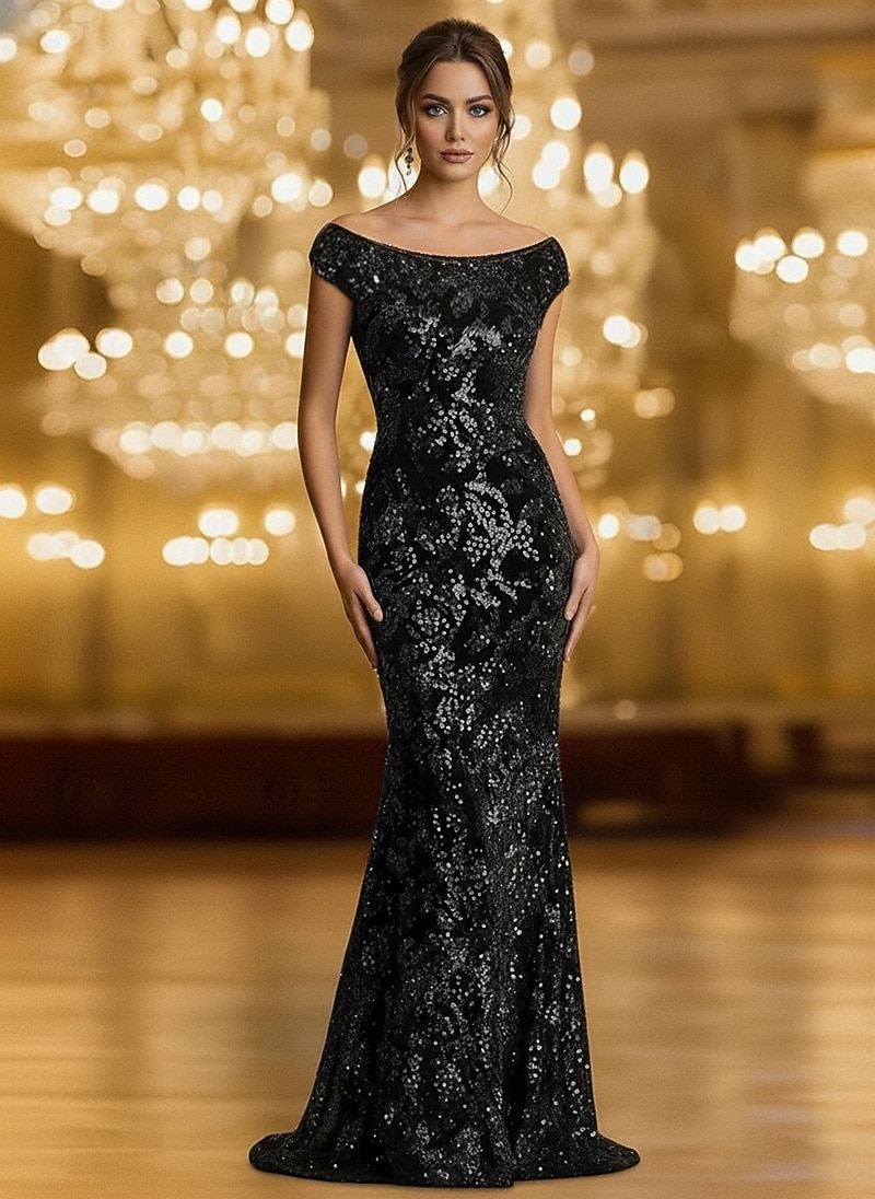 Sjöjungfru trumpet Golvlång Pärlbroderad Formell klädsel Klänning för brudens mor Balklänningar Kvälls klänningar Balklänning Formell klädsel Elegant glittrande Kändis Stil Långärmad Över axeln 2026 - $186.99 –P1