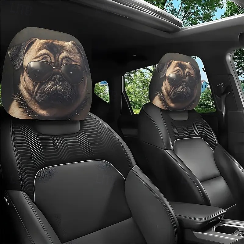 2 stuks schattige dieren auto hoofdsteun hoes - dubbelzijdig bedrukt ontwerp, elastische niet-gevulde pasvorm autostoel beschermers, krasbestendige hoofdsteun decoratie voor auto's, vrachtwagens, 2025 - $9.99 –P9
