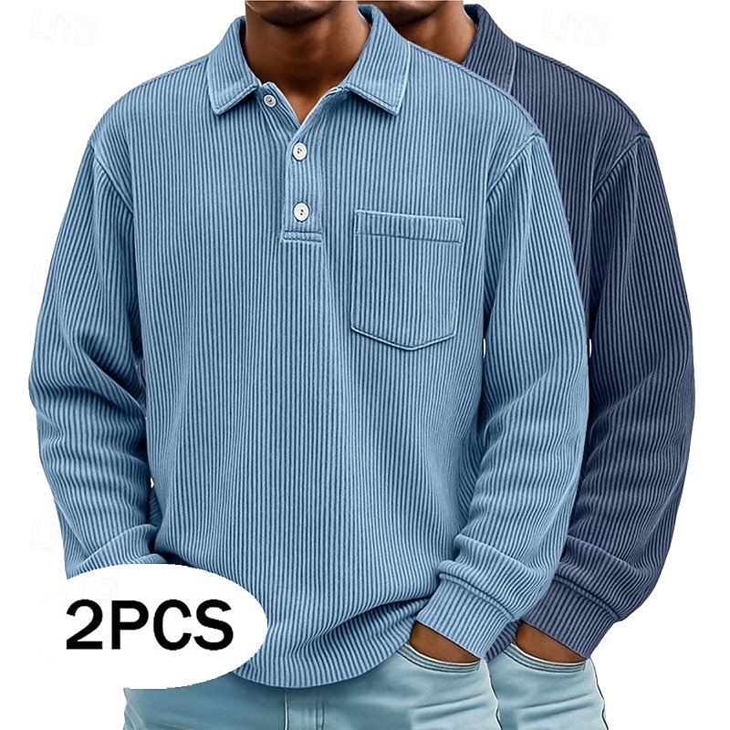 2 stk. herre kordfløyelsskjorte poloskjorter fritid sport jakkeslag langermet mote basis fargeblokk 2-delt flerpakning høst vår &høst alle årstider vanlig passform 2025 - $37.99 –P1