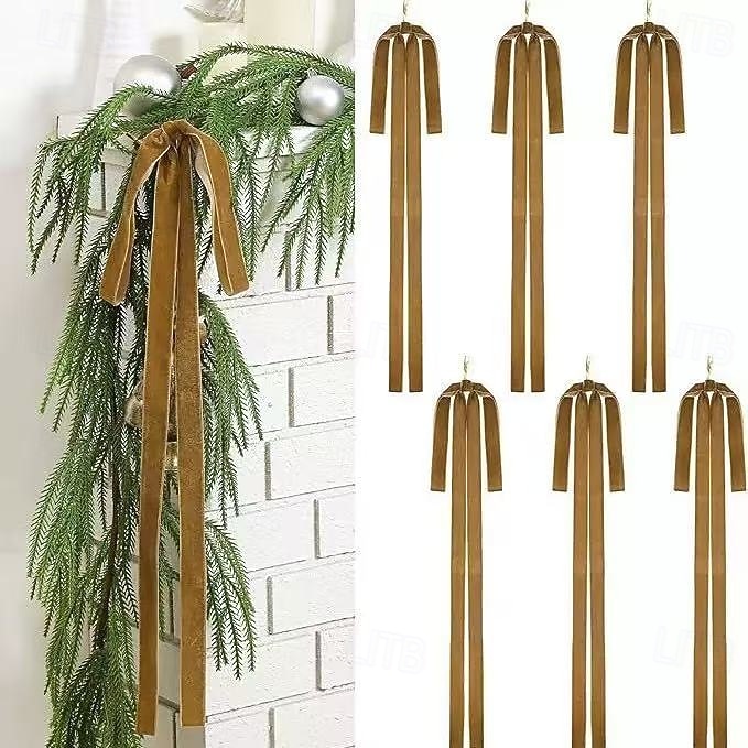 6 stk. store fløyelssløyfer til julepynt – elegant hengende julepynt med gullring til juletre, krans og girlander – ingen strøm nødvendig, enkel å henge opp, perfekt til feriehuset, festen eller 2025 - $15.49 –P9
