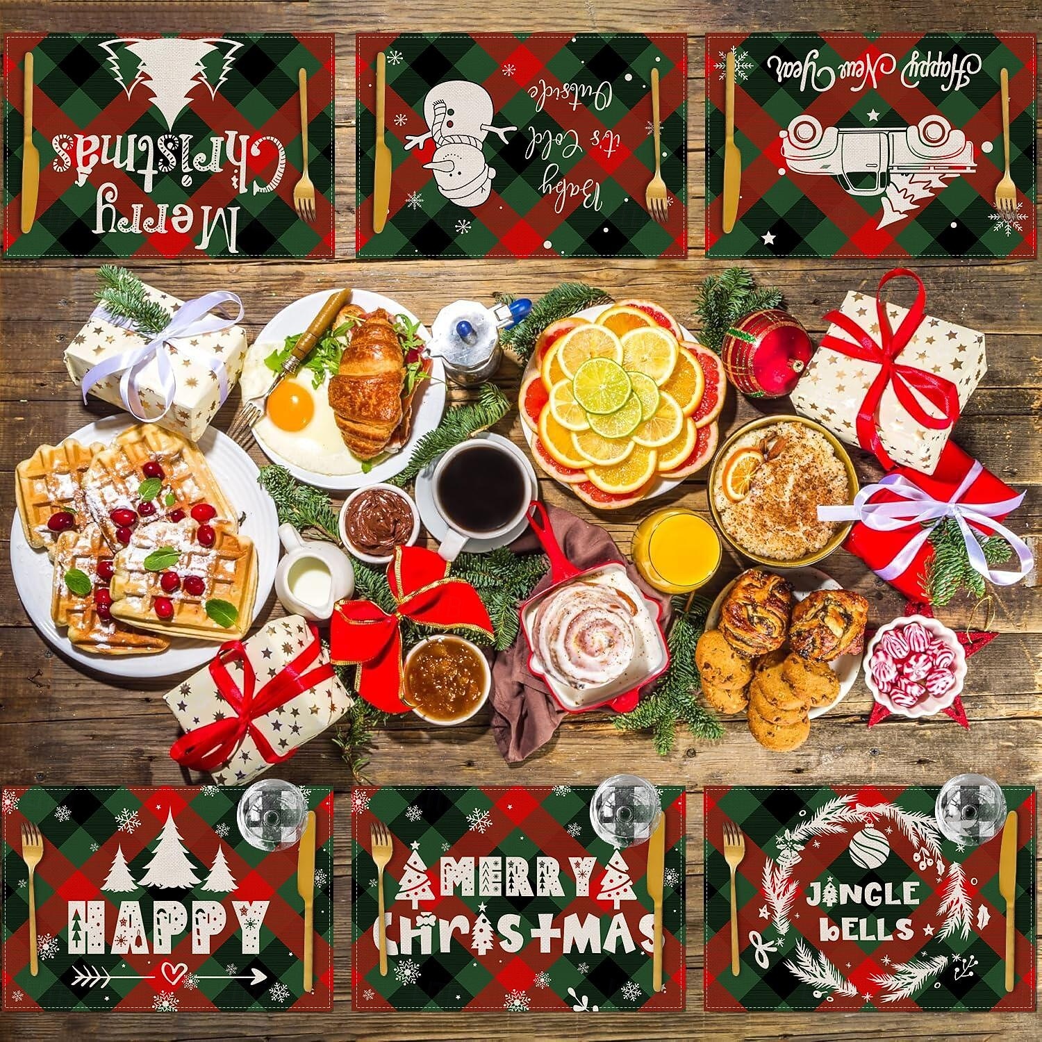 6 peças de floco de neve vermelho de natal &Jogo americano de boneco de neve de árvore de Natal resistente ao calor, jogos americanos quadrados de linho para decoração de mesa de sala de jantar, de 2025 por $18.99 –P2