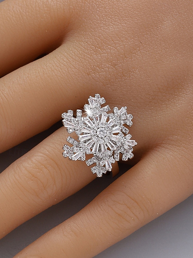 женское рождественское вращающееся кольцо в форме снежинки, регулируемое золотое и серебряное персонализированное украшение из кристаллов, элегантное праздничное коктейльное кольцо, идеально подходит для вечеринок и подарков 2026 - $11.99 –P2