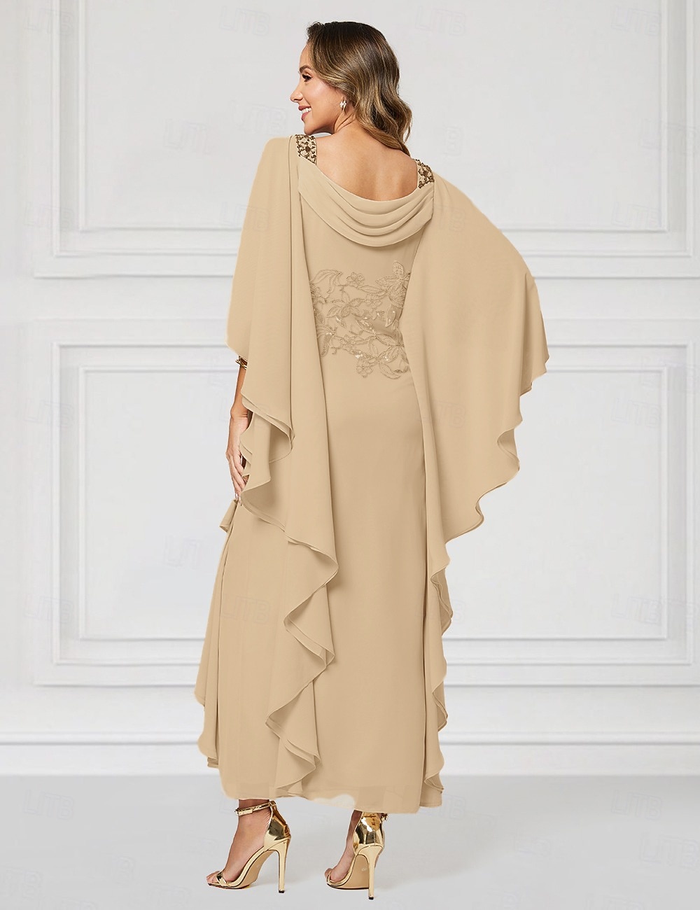 Schlauchkleid Knöchellänge Partykleid Cocktailkleid Kleid für Hochzeitsgäste Brautmutterkleid Halbarm U-Boot-Ausschnitt Elegant luxuriös Glanz & Glamour Hochzeitsgast Chiffon mit Perlenstickerei 2026 - $195.99 –P6