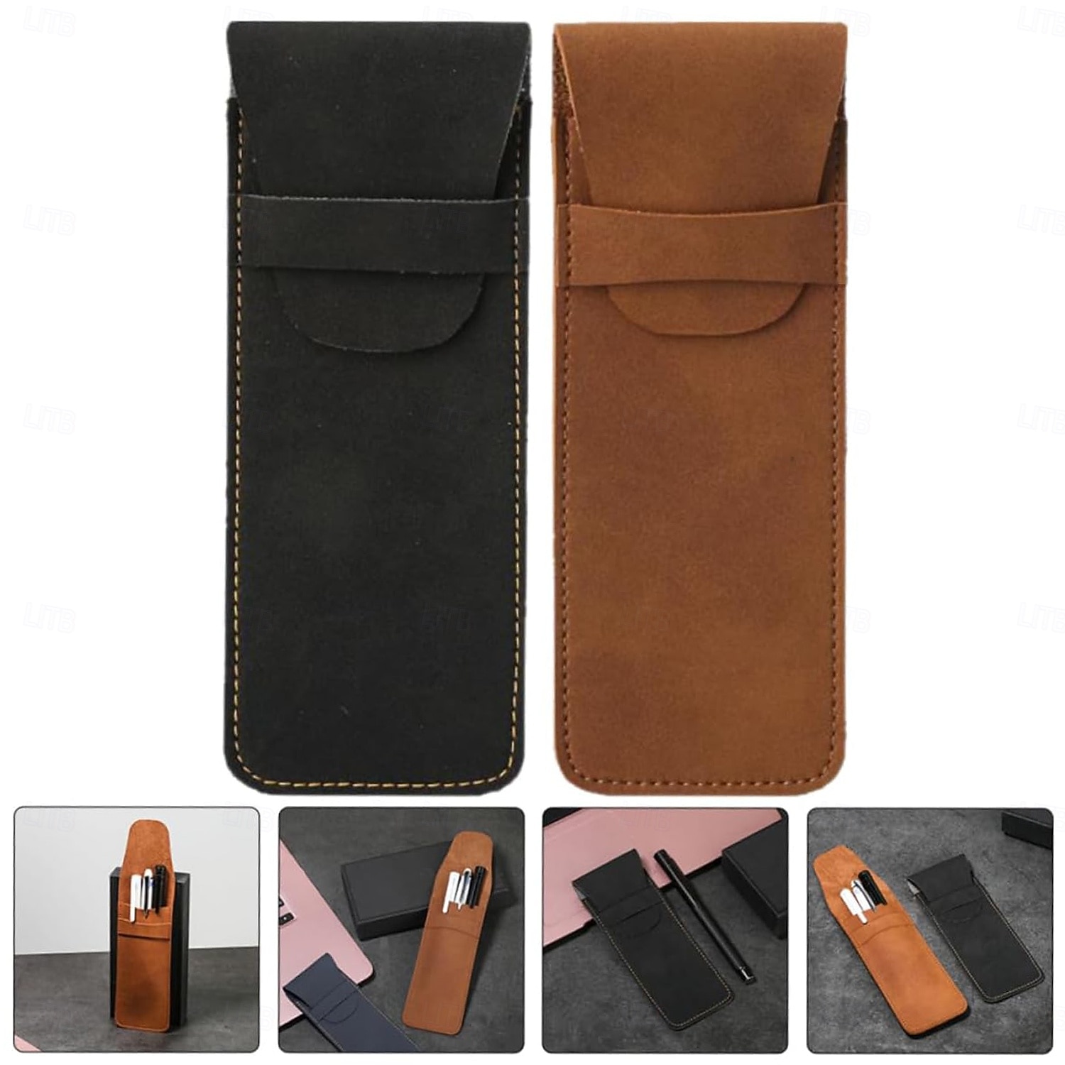 2Pcs Vintage PU Leather Pen Sleeve Elegant Fountain Pen Holder Bag