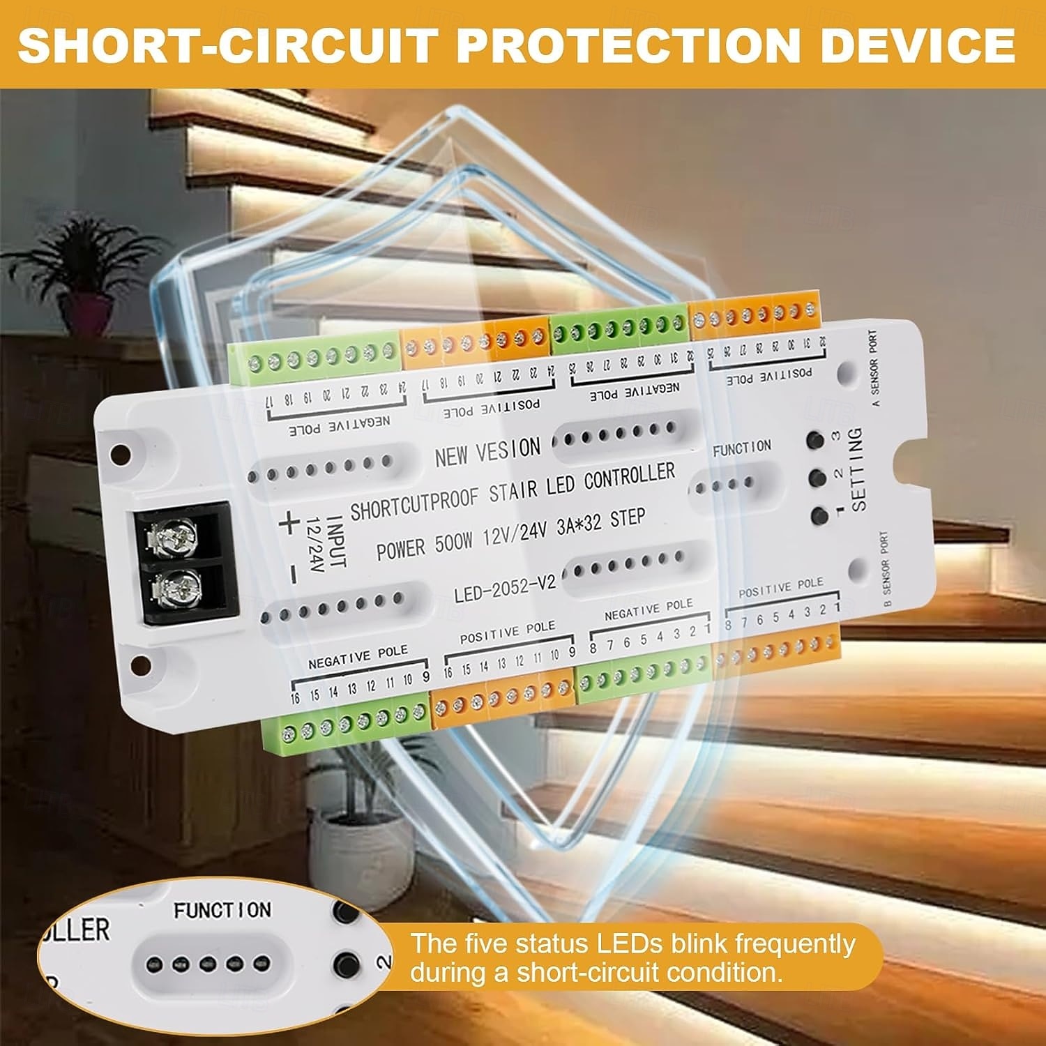 32 Channel Motion Sensor LED Stair Controller Automatic Staircase Lighting Controller Short Circuit Proof Stairway Step Light Controller Adjustable Brightness for Indoor Under Stair Lighting DC12-24V 2025 - $43.99 –P5