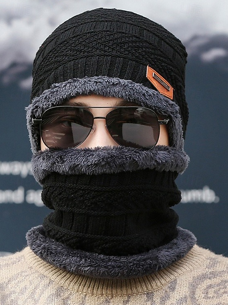 Unisex-Strickmütze und Halstuch-Set, zweiteilig, mit Fleece gefüttert, warm für den Winter, gemütliches Weihnachtsgeschenk für Outdoor-Sport, Skifahren und den Alltag 2025 - $14.99 –P4