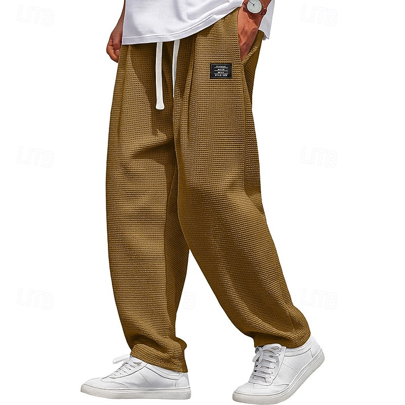 Pánské Vaflová Tepláky Kalhoty Volné kalhoty Tepláky s rovnými nohama Šňůrky Elastický pas Pevná barva Pohodlné Plná délka Denní Venkovní Streetwear Módní Klasický styl Černá Bílá Neelastické 2026 - $25.99 –P8