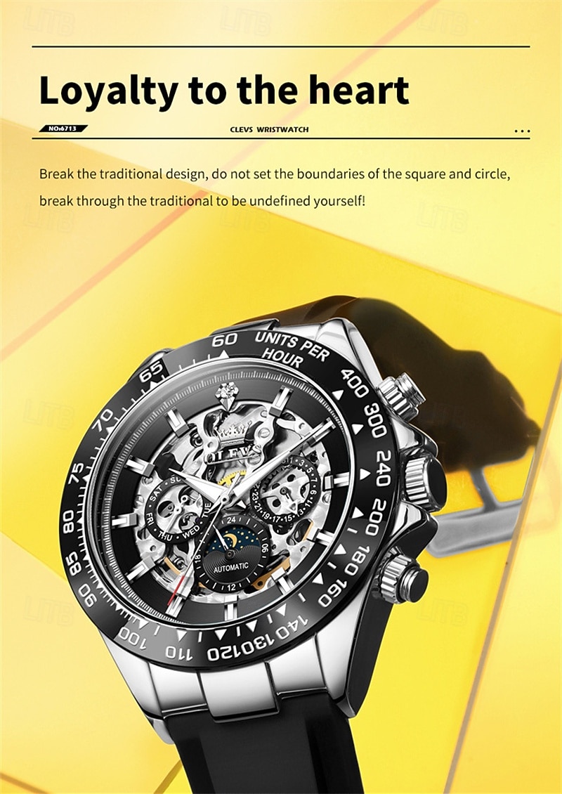 The New Olevs Silicone Men'S Business Watch With Luminous Calendar And Moon Phase Display A Multi-Functional Fully Automatic Mechanical Watch Is A Fashionable Casual Waterproof Sports Wristwatch 2026 - $95.99 –P4