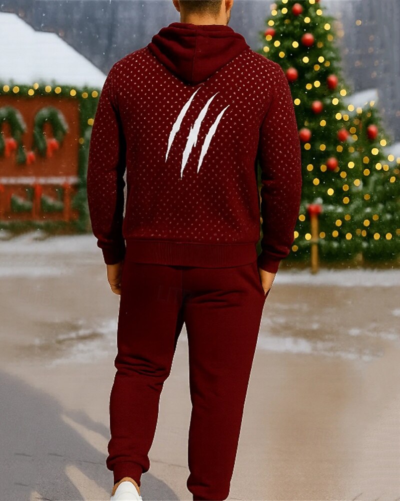 Новогодняя тематика Муж. Спортивный костюм из двух частей Толстовка с капюшоном для отдыха Толстовка на молнии Полный почтовый индекс с карманом Геометрический принт Наборы одежды Весна Черный Винный 2025 - $45.99 –P2