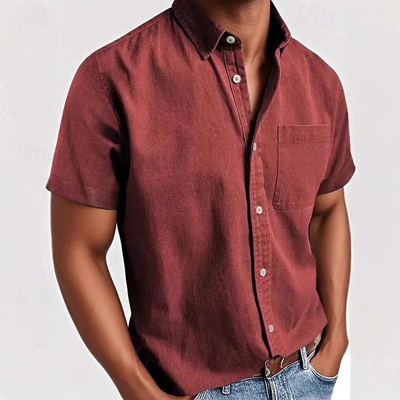 Homens Camisa Social Camisa casual camisa de botão Preto Branco Rosa Vermelho Azul Marinha Manga Curta Tecido Lapela Casual Diário Bolso frontal Roupa Elegante Moda Casual de 2026 por $21.99 –P11