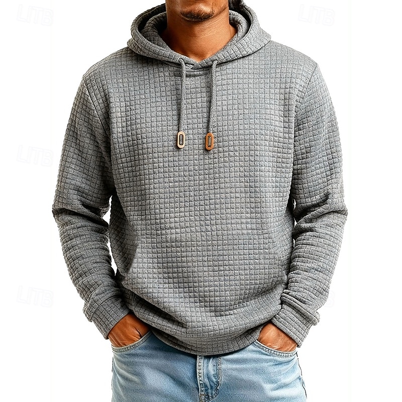 Herren Kapuzensweatshirt Waffle Kapuzensweatshirt Pullover Kapuzensweatshirt Aprikose Weinrot Schwarz Weiß Marineblau Mit Kapuze Einfach Kängurutasche Strukturiert Sport & Outdoor Lässig Täglich 2025 - $27.99 –P2