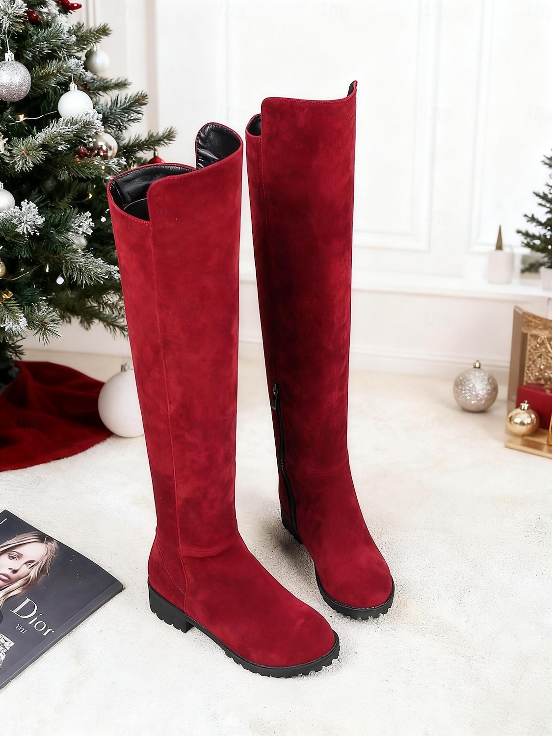 Dámské červené kozačky nad kolena – stylové vánoční dlouhé kozačky na zimní módu, večírky a sváteční nošení 2026 - $54.99 –P2