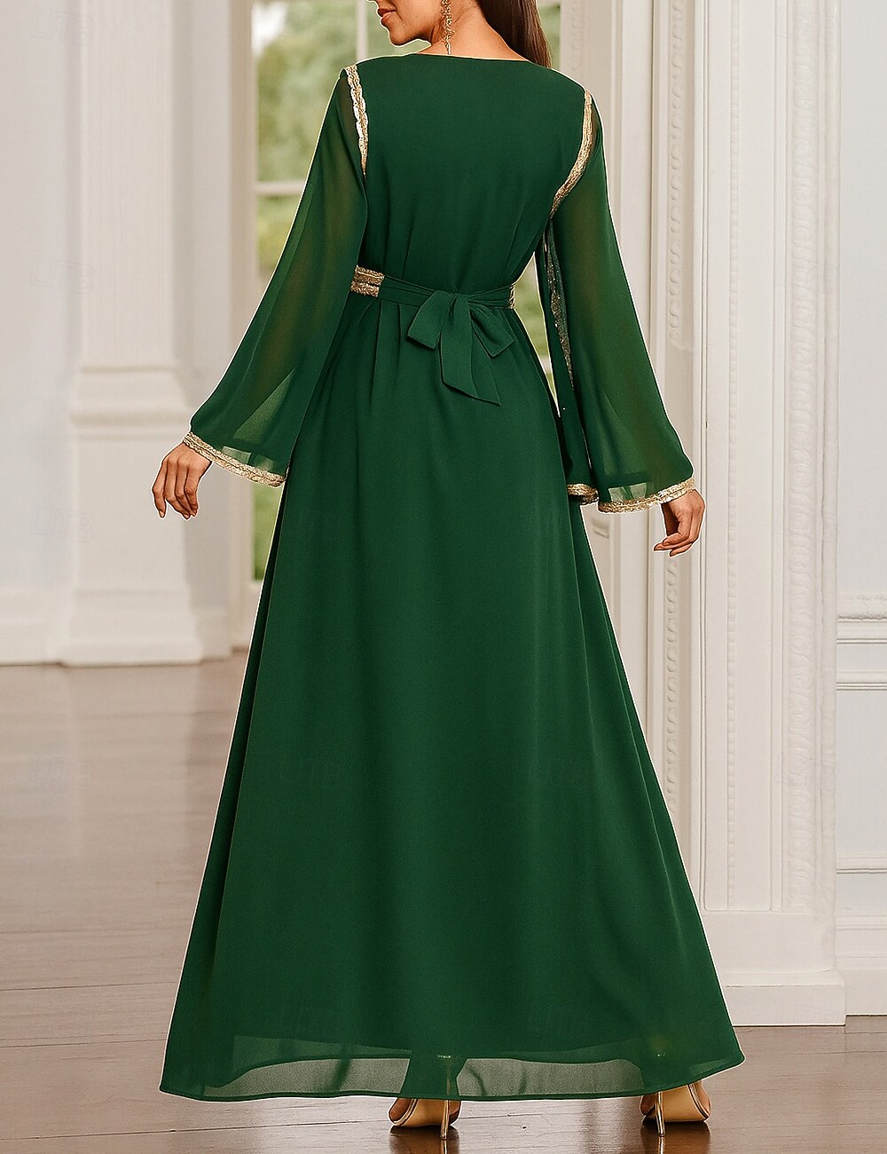 Ligne A Robe de Mère de Mariée  Élégant ancien Luxueux Col en V Longueur au sol Spandex Polyester manche longue avec Perlage Paillettes Broderie de 2025 ? $89.99 –P2