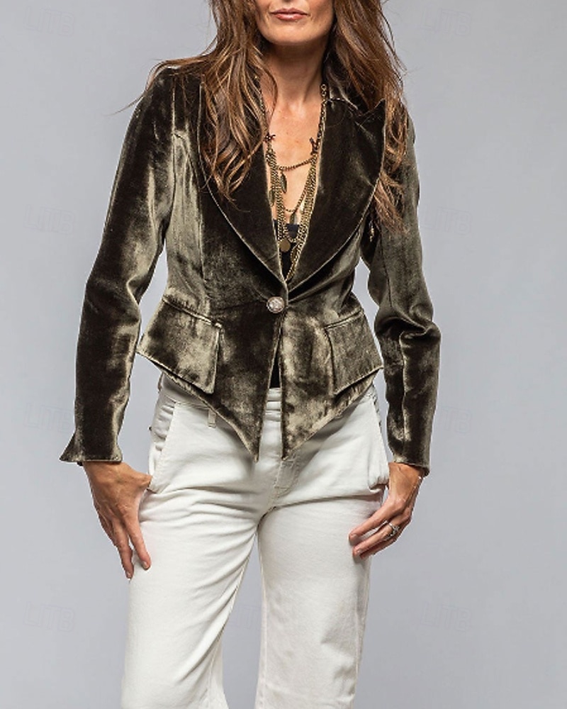 Per donna Blazer Blazer di velluto Confortevole Tasca Moda Semplice Feste Festa / Sera Casuale Corto Regolare Collo ripiegato Vestibilità regolare Manica Lunga Capispalla blu navy Nero Vino Primavera del 2026 a $35.99 –P1